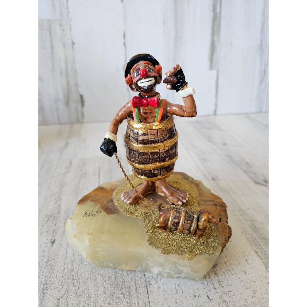 Ron Lee emanel clown barrel‎ wiener dog cigar hobo vintage gold statue figurine